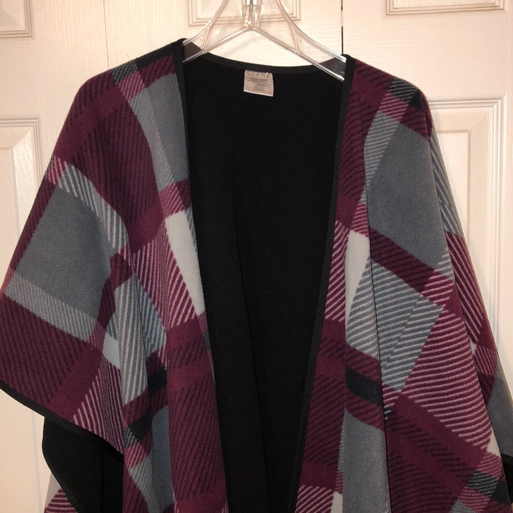 Plaid Serra shawl/wrap with toggle buttons